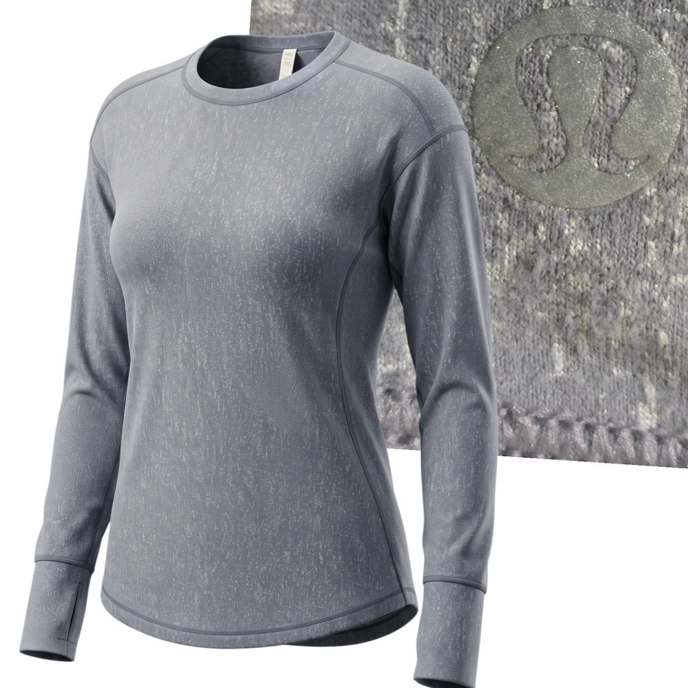 Lululemon Long Sleeve Top Womens 10 Grey Heathered Thumbholes Pleated Back